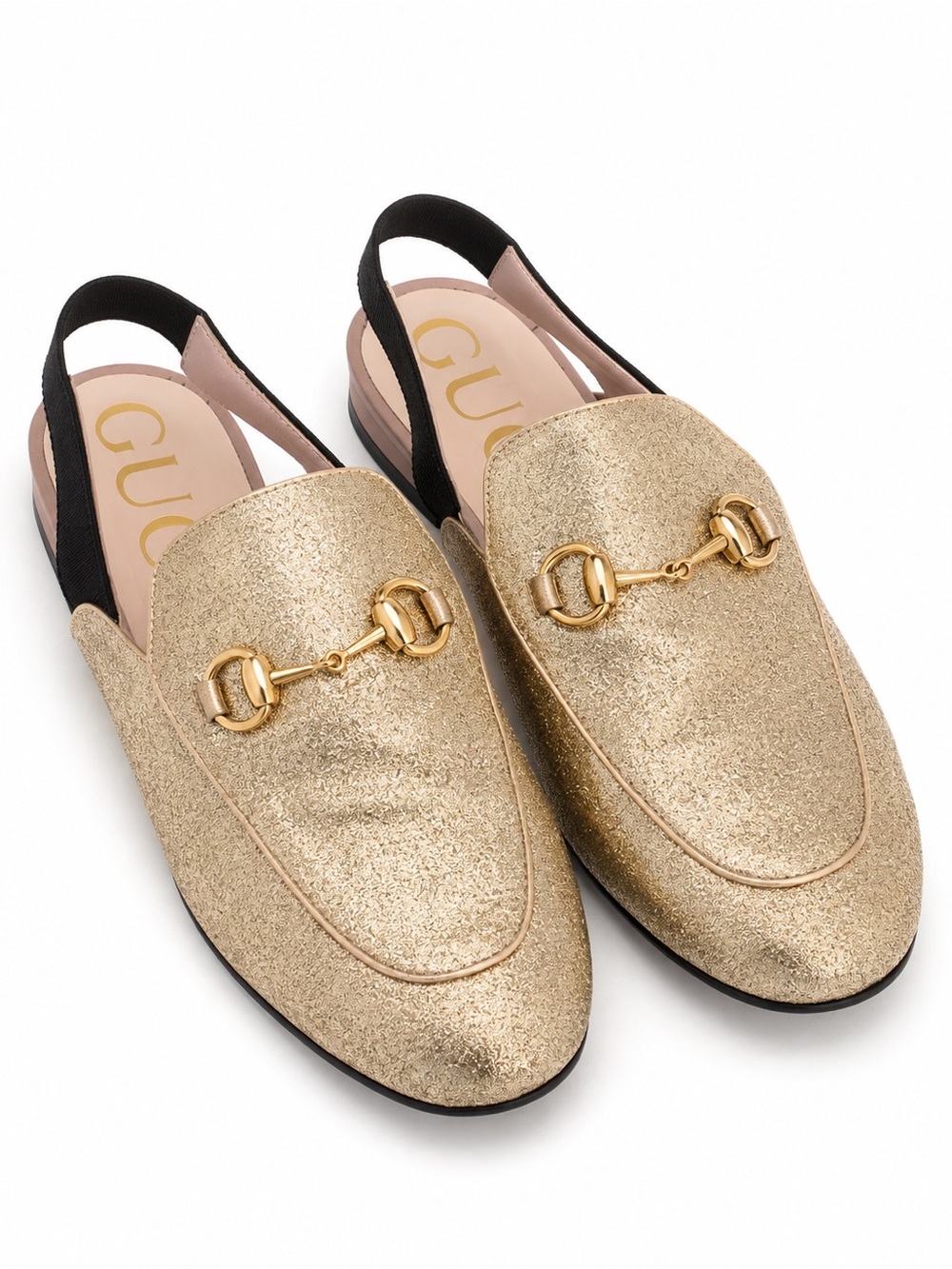 Gucci Kids Princetown Gold Glitter Horsebit Slingback Loafers EU 33 / US 2